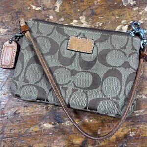 Coach Tan and Brown Signature Wristlet